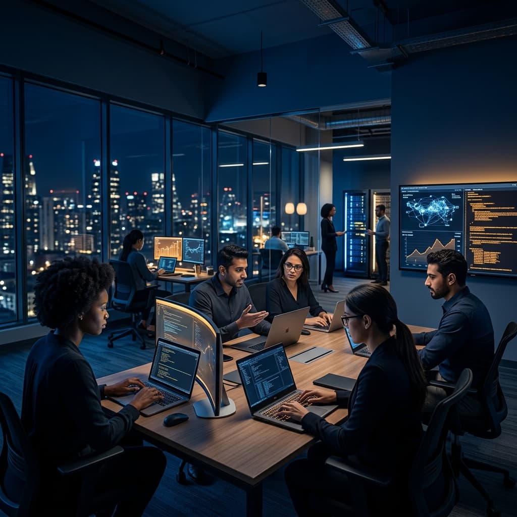 IT professionals collaborating in a modern office